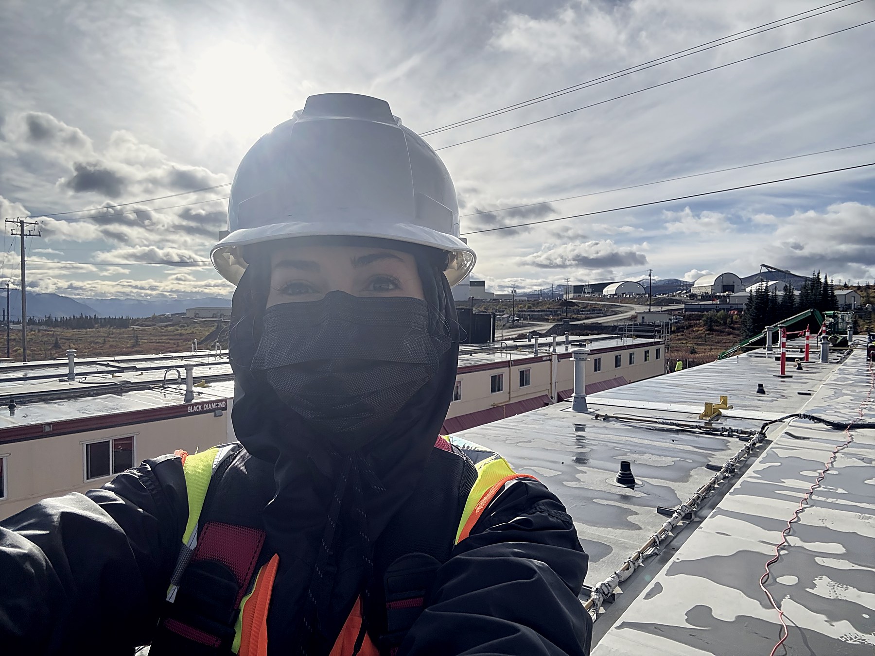 Noble Testing inspector on a rooftop at Red Chris Mine, Northern BC